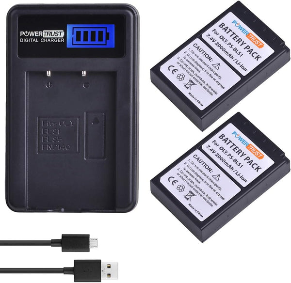 2Pack PS-BLS1 BLS 1 BLS1 BLS-1 Li-ion Batteries with LCD USB Charger for Olympus E-PL1, E-P1, E-P2, EP3