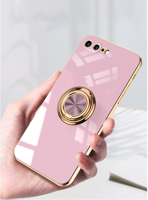 aowner Ring Holder Case for iPhone SE 3/SE 2/iPhone 8/7, Shiny Plating Rose Gold Edge with 360 Degree Rotation
