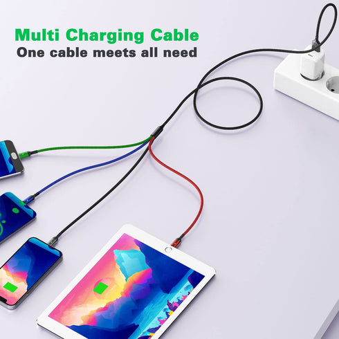 10ft 2Pack Multi Charging Cable - Fast 4 in 1 Braided USB Cable for iPhone, Type C, Micro USB, Samsung, LG, Tablets &