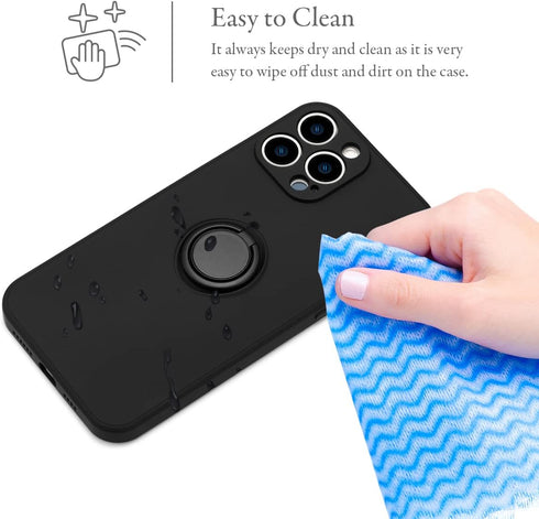 UEEBAI Slim Liquid Silicone Case for iPhone 13 Pro Max (6.7 inch) with 360 Rotatable Ring Holder Kickstand - Black