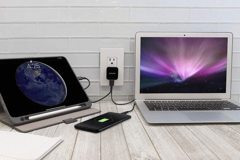 Philips Wall Charger Charging Kit, 2 Port, 12W, USB-A to USB-C, 6ft Braided for iPhone 12/11/Pro/Max/XS/XR/X/8, iPad