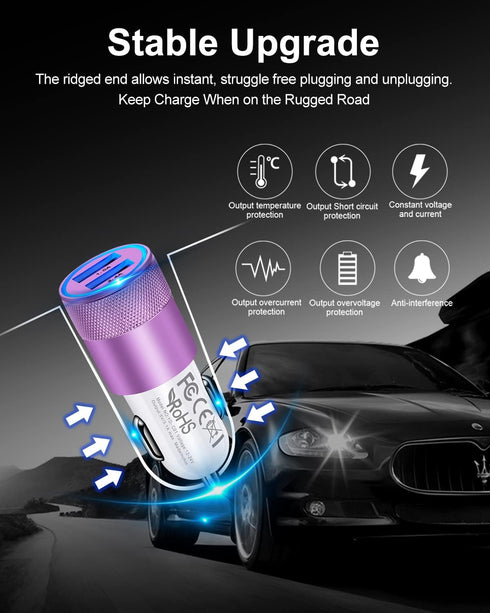USB Car Charger, 2Pack Dual Port Cigarette Lighter Adapter for Samsung, iPhone, Google