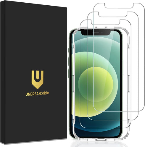 UNBREAKcable 3-Pack Tempered Glass Screen Protector for iPhone 12 mini, 9H Hardness, 99.99% HD Clear, Case Friendly.