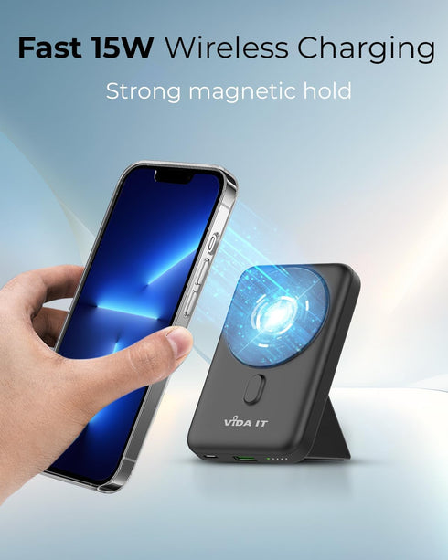 Vida IT 10000mAh Fast Wireless Portable Charger, Magnetic Power Bank for iPhone 15/14/13 Pro Max, Samsung Cell Phone,