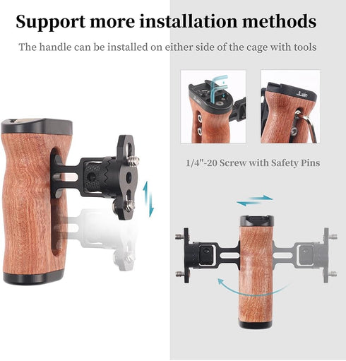 Hersmay 1/4"-20 Wooden Side Handle Quick Release Camera Hand Grip with Screws Stabilizer with ARRI-Style Mount Screw