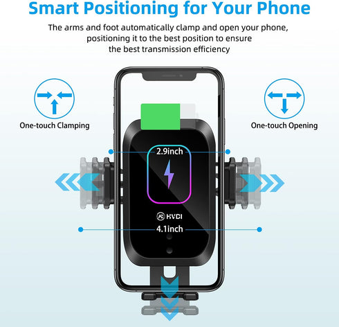 Wireless Car Charger Cup Holder Phone Mount, Qi 15W Fast Charging, Automatic Infrared Smart Sensor Clamping