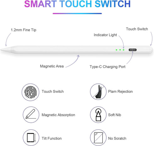 Stylus Pen for iPad with Palm Rejection - Pencil for iPad 10th/9th/8th/7th/6th Gen, iPad Pro, iPad Air, iPad Mini
