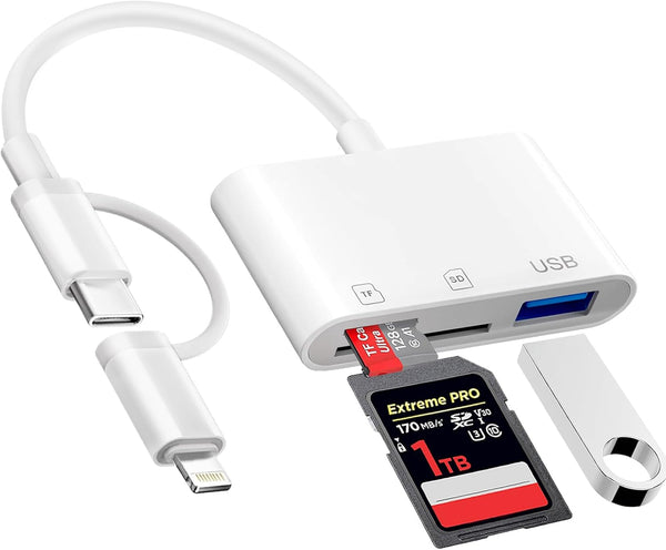 Denlane SD Card Reader for iPhone iPad Mac, USB C and Lightning Dual