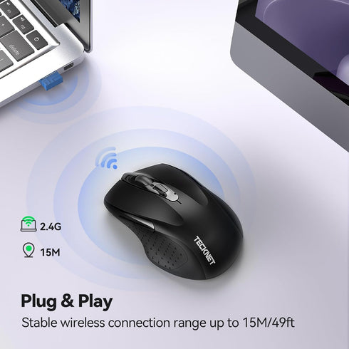TECKNET Wireless Silent Mouse, Quiet Click, 2.4G Optical Mouse, 4000 DPI, for Laptop, Chromebook, Black
