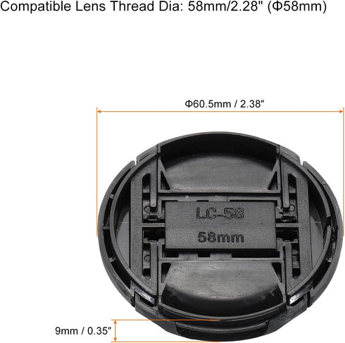 PATIKIL Camera Lens Cap, 4 Pack Center Pinch Front Lens Cover with Cap String/Microfiber Cleaning Cloth for 58mm Thread Universal DSLR Lenses for Nikon, for Fujifilm, for Pentax, for Leica