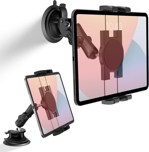 Keuvirya Heavy Duty Aluminum iPad Suction Mount for Truck Car, Anti-Shake Dashboard Windshield