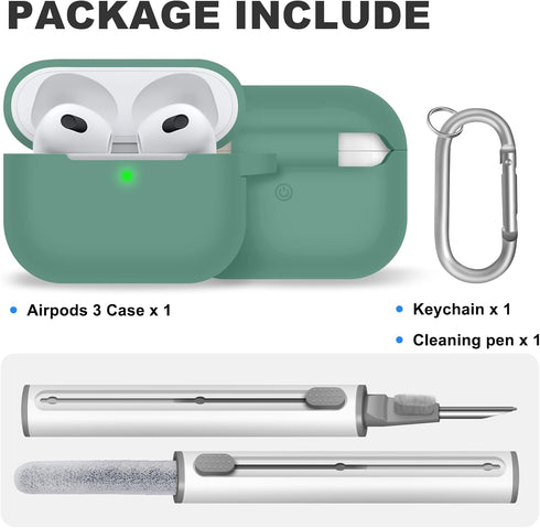 AirPods 3 Case Cover, Silicone Protective Skin with Keychain and Cleaner Kit for Apple AirPod 3rd Generation