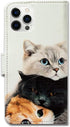 Cute Brown Cat Leather Flip Phone Case for iPhone 13 Pro Max, Wallet Cover with Card Slot Holder and Kickstand