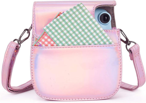 Phetium Instant Camera Case for Instax Mini 11/12, PU Leather Bag with Pocket and Adjustable Shoulder Strap (Magic Pink)