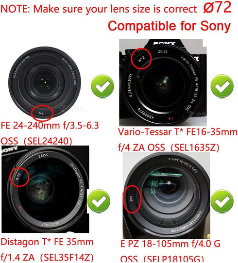 72mm Lens Cap Cover for Canon R3 R5 kit RF 24-240mm, NIKKOR 18-200mm Lens (2 Pack)