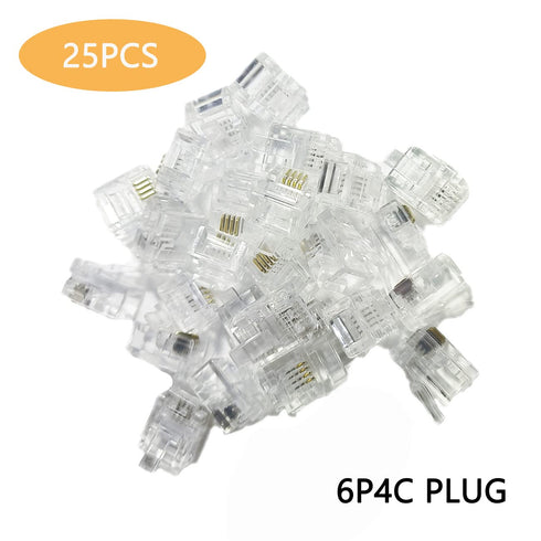 RJ11 Connectors 25 Pack, 6P4C Plug Telephone Modular Plug Phone Jack Adapter for Telephone Cord Connector