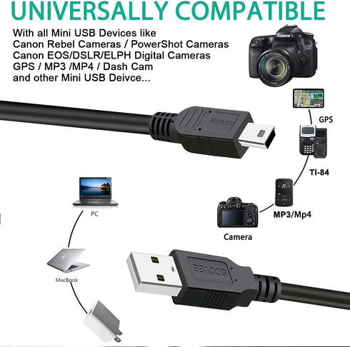 10FT USB Camera Cable for Canon Rebel/PowerShot/EOS/DSLR/ELPH Digital Cameras, Transfer Wire Data Cable