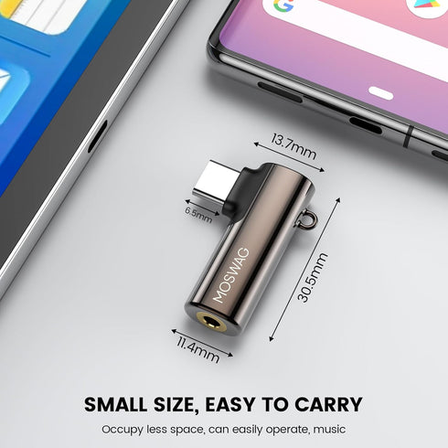 MOSWAG Right Angled USB C to 3.5mm Headphone Adapter, Zinc Alloy, Compatible with iPhone 15 Plus, Samsung Galaxy