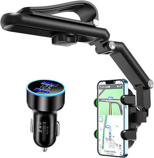 Phone Mount for Car, Rearview Mirror Holder, Rotatable and Retractable for iPhone and Android Smartphones