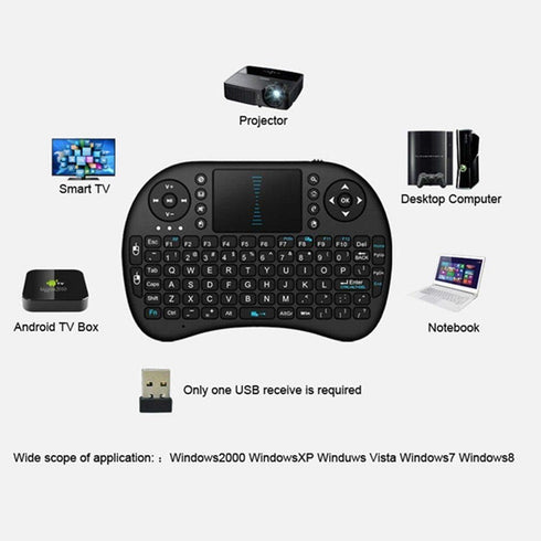 Mini Wireless Keyboard 2.4GHz Touch-pad Mouse Combo with OTG Cable - Compatible with Firesticks, Android TV, Smart TV