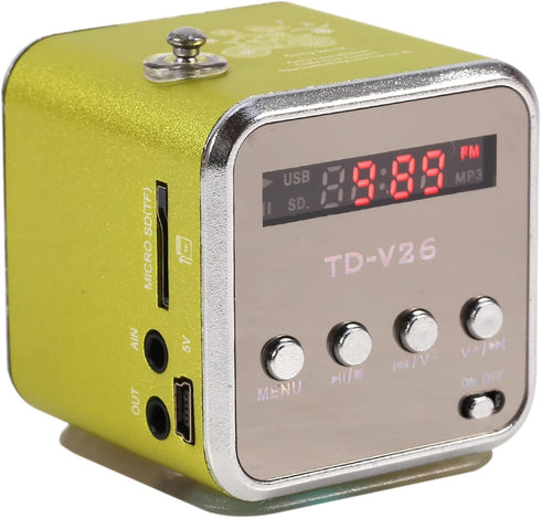 TD V26 Portable Mini Speaker,Mini Speaker Music Player Portable FM Radio PC Fashion Support TF Card and U Disk,Mini Digital Display Screen Speaker Music Player(Green)