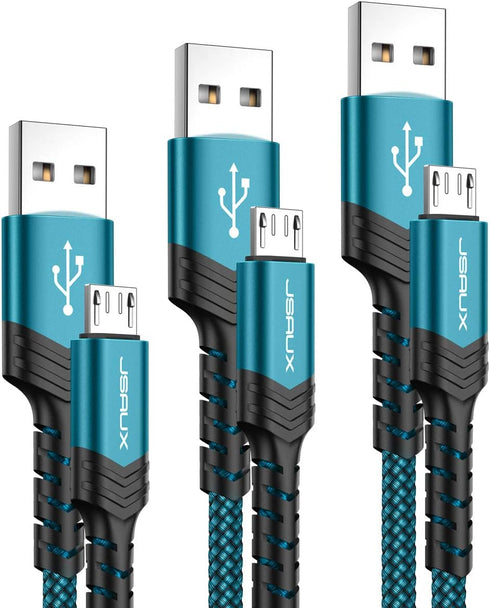 JSAUX Micro USB Charger Cable (3-Pack: 3.3ft, 6.6ft, 10ft) Nylon Braided, Compatible with Samsung Galaxy, Kindle - Green