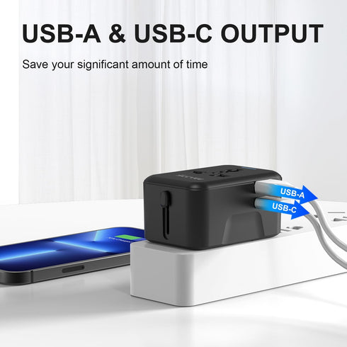 Universal Travel Adapter with USB C, All in One Worldwide Power Plug Adapter for USA EU UK AUS