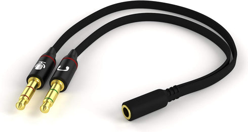 Y Cable Splitter Adapter, 3.5mm Female to 2 Male - Premium Gold-Plated Corrosion-Resistant Audio Mic