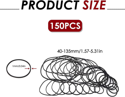 TNJPSEK 150 Cassette Set (1mm Pcs Player Belts Replacement Kit, Mixed Flat Rubber Drive Belts for Tape Recorder Repair