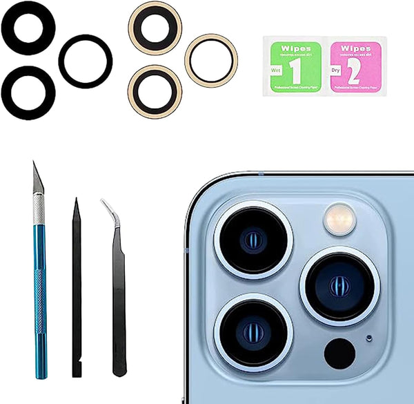 3 Pcs 13 Pro Camera Lens Glass Replacement for iPhone 13 Pro, Back Rear Camera Lens Replacement with Repair Tool Set