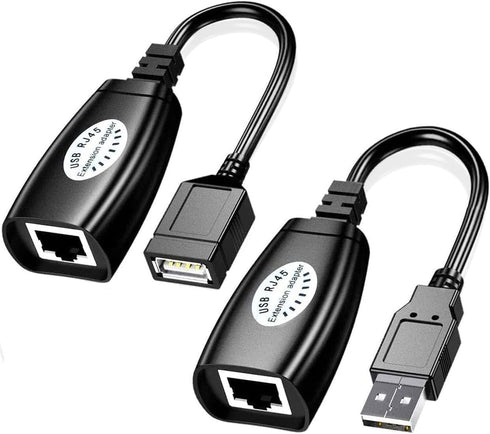 USB Extender Over RJ45 Cat 6/5/5e Adapter, RJ45 Ethernet Splitter to USB Extension up to 50m/164ft
