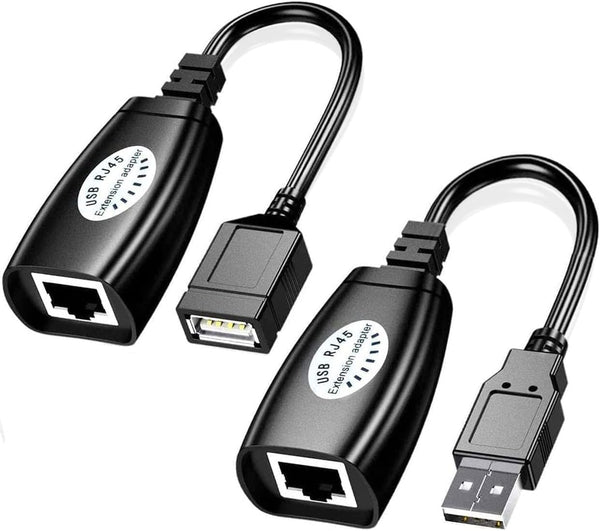 USB Extender Over RJ45 Cat 6/5/5e Adapter, RJ45 Ethernet Splitter to USB Extension up to 50m/164ft
