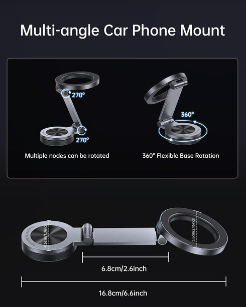 SYNCWIRE Magnetic Phone Holder for Car with 360° Rotation, Adjustable Metal Arm, Fits iPhone 16/15/14/13 Pro Max