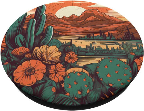 Cactus Mountain Wilderness Sunset Earthy Floral Flower PopSockets Standard PopGrip