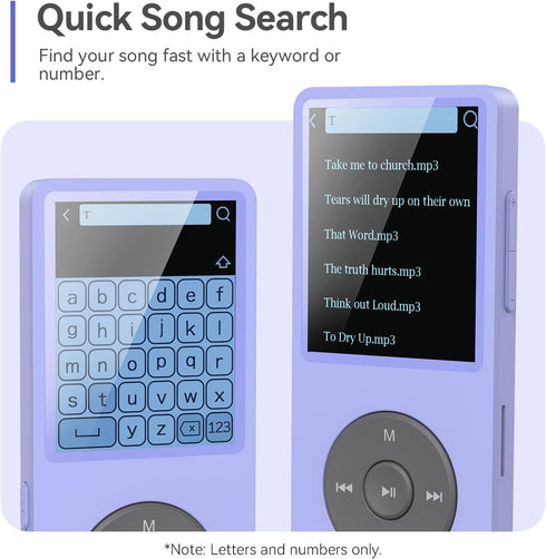 AGPTEK A02 MP3 5.3, 1.8 inch 128GB(Purple, 32GB) Player with Bluetooth Screen Portable Music Player with Speaker, FM