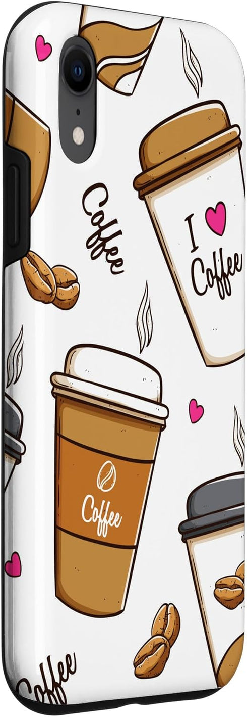 iPhone XR Cute Coffee Cups, I Love Coffee Case for Caffeine Junkies