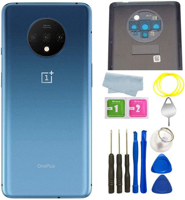 Battery Back Cover Rear Panel Glass + Camera Lens Replacement for OnePlus 7T (6.55inch, Glacier Blue)