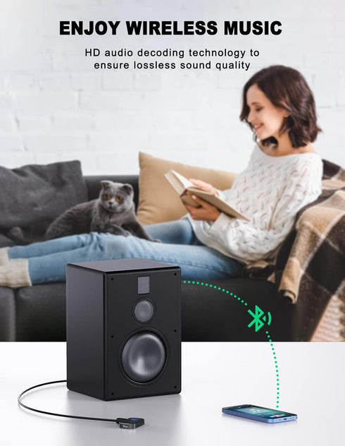 COMSOON Bluetooth AUX Adapter for Car, Noise Reduction Bluetooth Receiver for Music/Hands-Free Calls, 16H Battery Life,