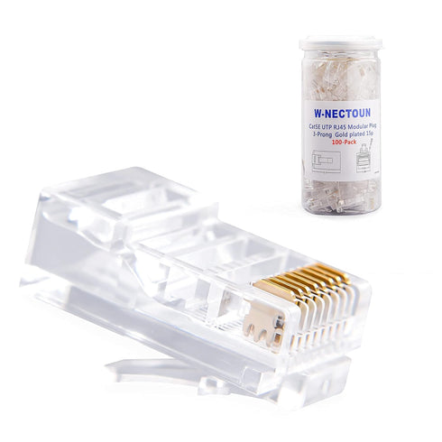 Cat5e RJ45 Connectors, 100-PACK Cat5 Ends Modular Plugs (3-Prong Gold Plated 15 ) UTP Network Plug for Solid Strand