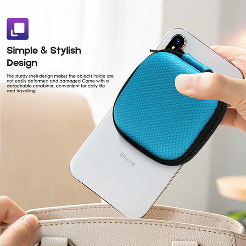 Earbud Case Hard EVA Earphone Carrying Storage Bag with Carabiner for Airpods, Headset, Flash Drive, Charging Cable