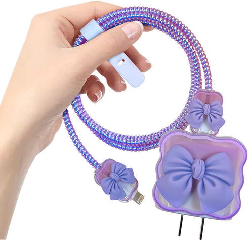 Kawaii Phone Cable Protector for iPhone 18W/20W USB-C Charger, Clear Soft Charger Protective Case Data Line Cover, Cute