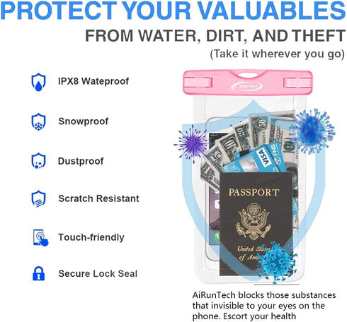 AiRunTech Waterproof Case, Cell Phone Dry Bag Compatible for iPhone 14/13/12/12 Pro Max/11/11 Pro/SE/Xs Max/XR/8P/7