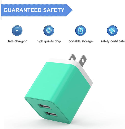 6 Pack USB Wall Charger, iGENJUN 2.4A Dual USB Port Cube Power Plug Adapter Fast Charger Block for iPhone and Android