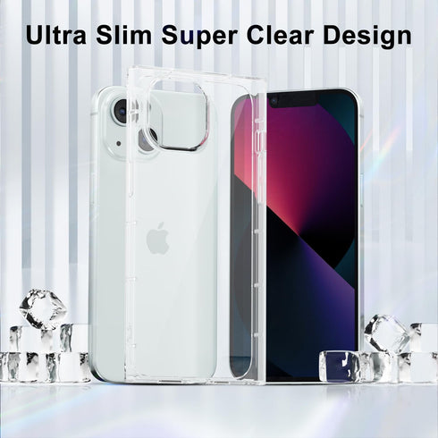 for iPhone 13 Mini Clear Case Square Edge, Transparent TPU Silicone Rubber Phone Case for Women Girl, Soft Airbag Bumper
