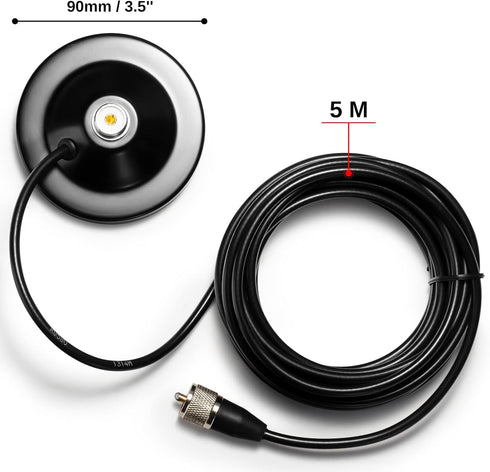 Radioddity RAM5 CB/VHF/UHF/HF Ham Radio Antenna Magnet Mount with SO-239 Connection, 16.4Ft Coaxial Cable Compatible
