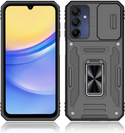 Shockproof Phone Case & Sliding Camera Cover & Ring Holder Kickstand with Screen Protector for Samsung Galaxy A15 5G