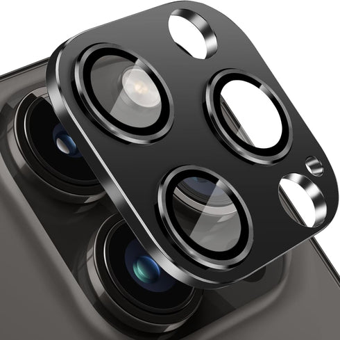 Black Camera Lens Protector for iPhone 15 Pro/Pro Max - Anti-Scratch Tempered Glass, Shockproof, Full Protection.