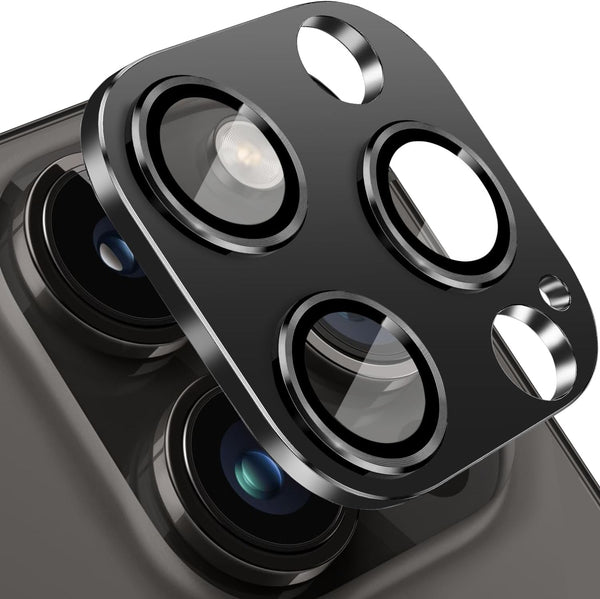 Black Camera Lens Protector for iPhone 15 Pro/Pro Max - Anti-Scratch Tempered Glass, Shockproof, Full Protection.