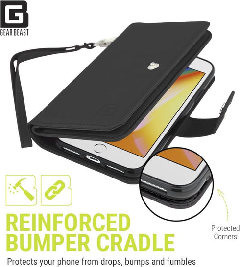 Gear Beast Flip Cover Dual Folio Case for iPhone Xs MAX, Slim Protective PU Leather Wallet Case with 7 Slot Card Holder