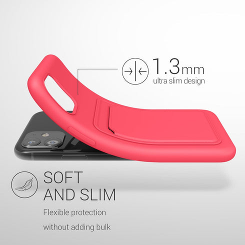 kwmobile Case Compatible with Apple iPhone 11 Case - TPU Phone Cover with Credit Card Holder - Neon Pink